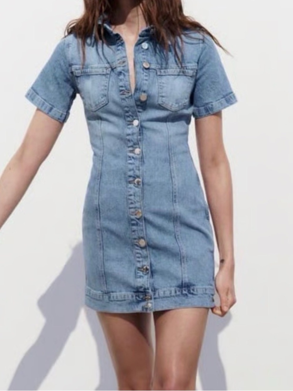 Zara Light Blue Denim Button-Down Mini Dress